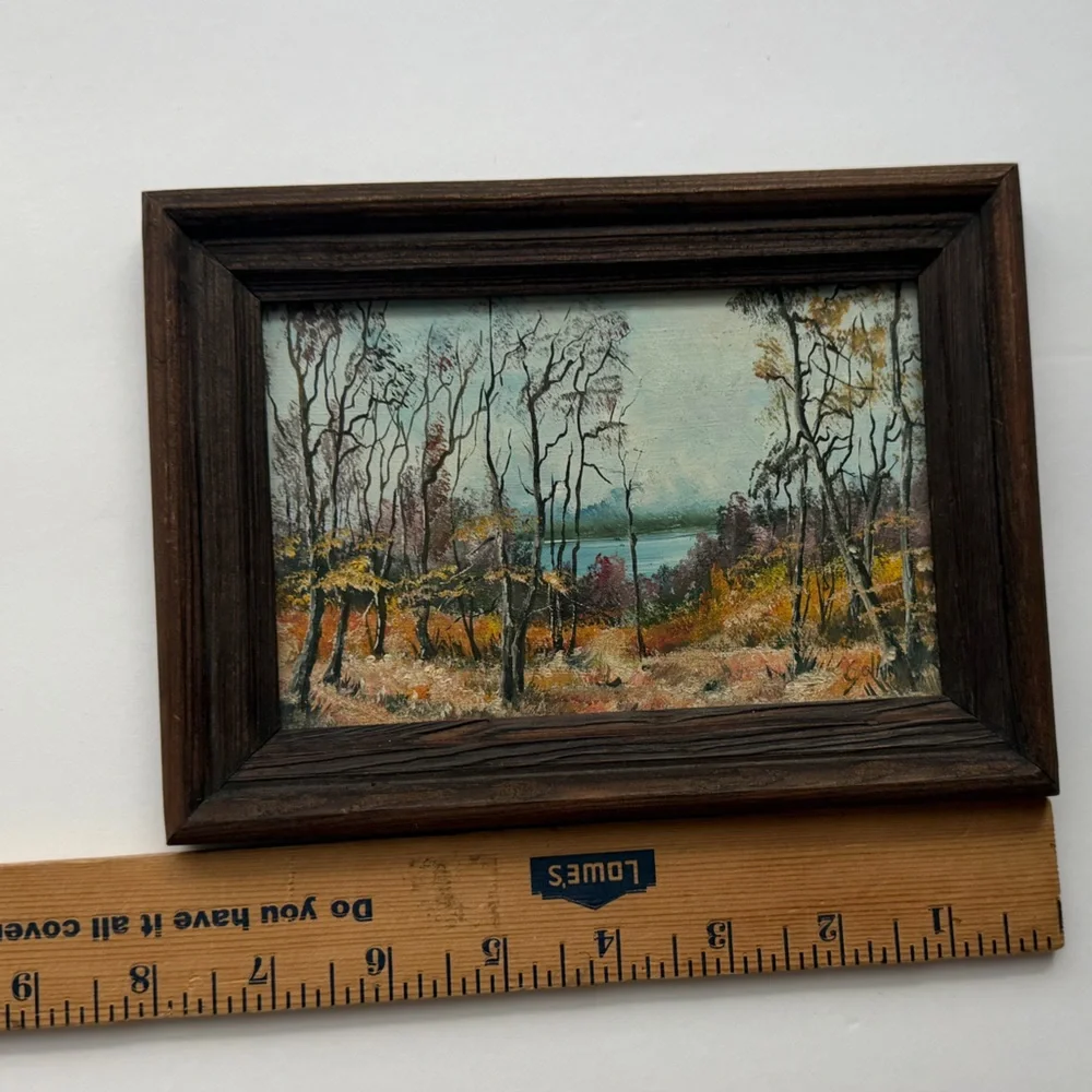 Vintage Original Painting Mini Art Framed 8”x6” Landscape Trees River Signed - Picture 7 of 7